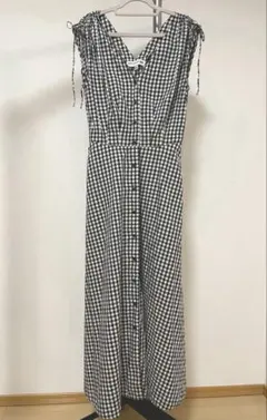 イネスコラボ　ユニクロ　ギンガムチェックワンピース　ノースリーブ　S　白黒