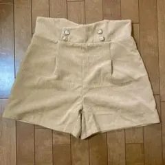 ベージュ コーデュロイ ハイウエスト ショートパンツ　Lサイズ