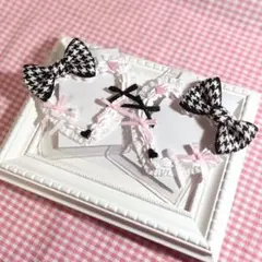 量産型 ホイップデコ 硬質ケース 千鳥柄 リボン 黒 ピンク 平成女児 1