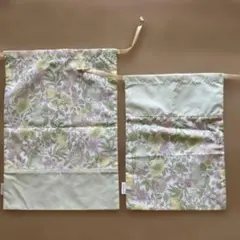 クリニーク粗品　花柄ポリエステル巾着袋2点セット