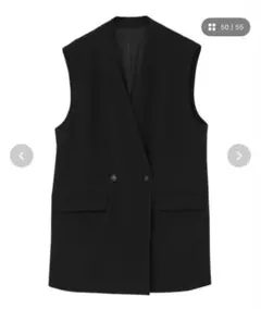 グリーンパークス　洗えてストレッチ　Wボタンベスト　ブラックのサムネイル