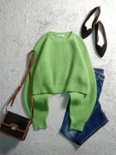 B&Y ユナイテッドアローズ 片畦 ふっくら袖 ショート ニットプルオーバー