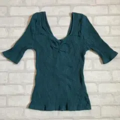 MOUSSY BACK OPEN LACE UP リブトップス ダークグリーンのサムネイル