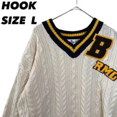 ニット古着　Lサイズ VネックHOOK セーター　古着セーター