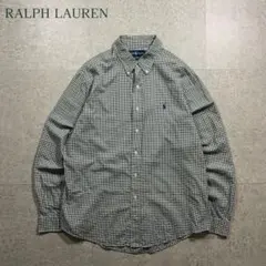 ラルフローレン CUSTOM FIT XL ギンガムチェックBDシャツ グリーン