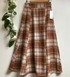 新品　チェック柄【М】ブラウン　厚手　フレアー　サーキュラー　ロングスカート
