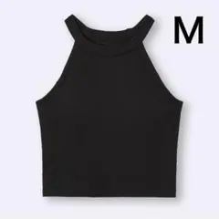 【新品未使用】GU ブラフィールクロップドホルターネックタンクトップ 黒・Ｍ