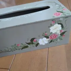 トールペイント作品花小物入ピンク色ベージュ色木製収納