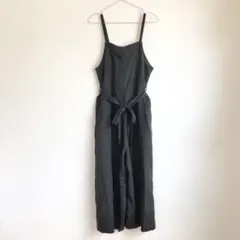 NIMES ニーム リネンキャンバスリボンサロペット ブラック 麻100% F