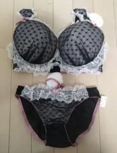 クリスマス✩*うさぎ♡レース付きブラジャーショーツセット F75 ブラックピンク