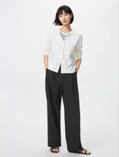 新品 UNIQLO ユニクロ タックワイドパンツ 標準丈 ブラック Lサイズ