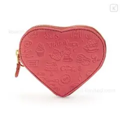 ハローキティの本革型押しデザイン　ハート形の小銭入れ