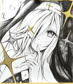 手描きイラスト 小色紙 オリジナル シスターさん ペン画
