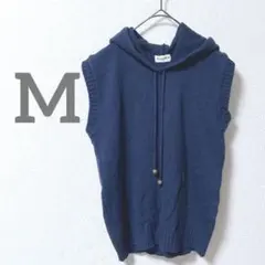 【メフィスト/Mephisto】フード付きベスト　ニット　ネイビー　紺　M
