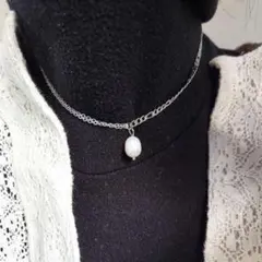 【シルバー】ミックスチェーン 淡水パールネックレス RN048