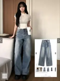 GRL cu595 ワイドデニムパンツ ブルー