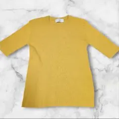 AZUL イエロー リブ編み 五分袖 トップス　AB142