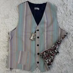 (未使用タグ付) ベヴィラクア ストライプ 総柄 ジレ ベスト イタリア製