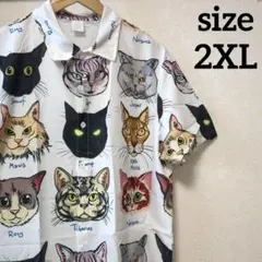 ☆本日お値下げ中☆アロハシャツ ネコ 猫 キャット 図鑑 派手 総柄 レトロのサムネイル