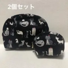ハンドメイド　猫　ねこ　ポーチ　大小2個セット