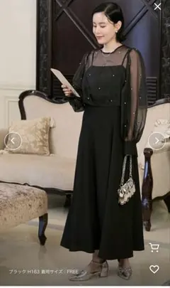 オーガンジーパールロングスリーブ＆サテンキャミワンピース　バック　セット