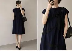 LANVIN en Bleu リボン装飾 ワンピース ネイビー38のサムネイル