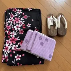 浴衣 帯 下駄 3点セット 黒地 桜柄