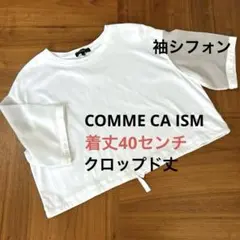 COMME CA ISM 半袖シフォンの白クロップドTシャツ　短か丈　　9号