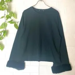 ザラ✨ ファー袖 トップス ダークグリーン 上品（L）