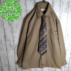 ネクタイシャツ　ライルアンドスコット　ダークべージュストライプ　古着