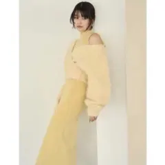 Lily Brown オフショルニット付きレイヤードワンピース グレー タグ付き