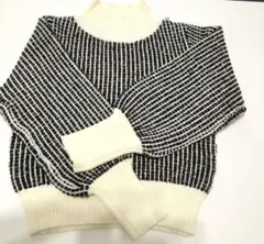 vis-à-vis 黒白ストライプ ニットセーター F
