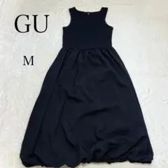 【GU】バブルヘムワンピース　ブラック　Mサイズ　ドッキングデザイン