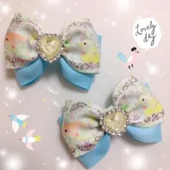 確認　ヘアゴム ヘアリボン ツインテール　1233　小鳥　インコ