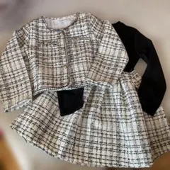 入学式　卒園式　120 チェック柄ジャケット　ドレス　キッズ　スカート　ツイード