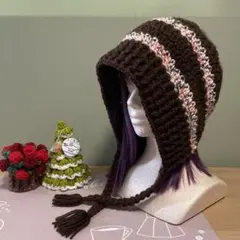ボンネット　バラクラバ　ニット帽　ハンドメイド　手編み　かぎ編み