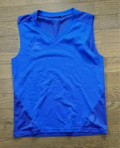 adidas 青 Vネック メッシュシャツOサイズ