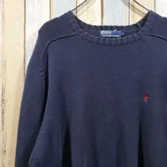 47☆ポロバイラルフローレン☆コットンニットセーター☆ワンポイント刺繍ロゴ☆L