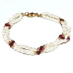 淡水パール　ガーネット　3連ブレスレット