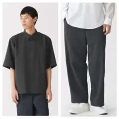 【最終値下げ】　無印良品　風を通す五分袖シャツ＋ワイドストレートパンツセットのサムネイル