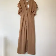 【新品タグ付き】To the sea フリル袖 ロングワンピース ブラウン