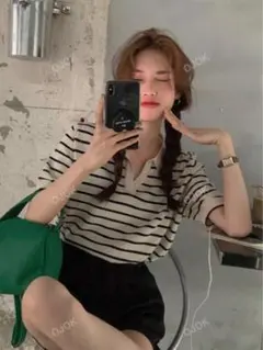 SHEIN ストライプ ポロシャツ 半袖