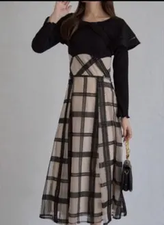 ビックカラーバックレースアップドッキングワンピース