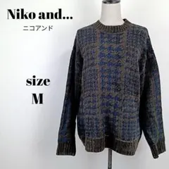 a2039 ニコアンド 상태좋음 長袖 チェック 柄 ニット M 브라운