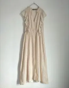 ZARA フリル 刺繍 ロングワンピース
