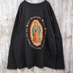 マリア柄 プリント ロンT 長袖Tシャツ ブラック　バックプリント