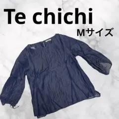 M369 Techichi テチチ　ブラウス　７分袖　ノーカラー　ネイビー　M