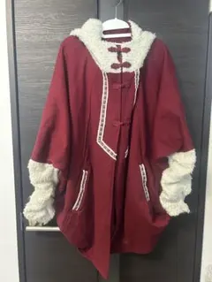 【最終値下】ワインレッド フリースポンチョ フード付き
