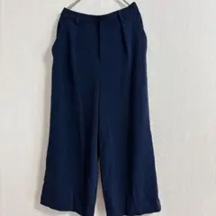 ユニクロ タックワイドパンツ 紺 ネイビー 美シルエット ウエストゴム オフィス