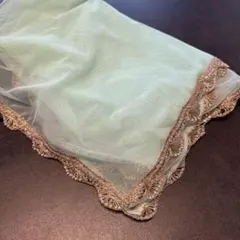 インド　サリー　indya ミントグリーン チュール ストール ショール